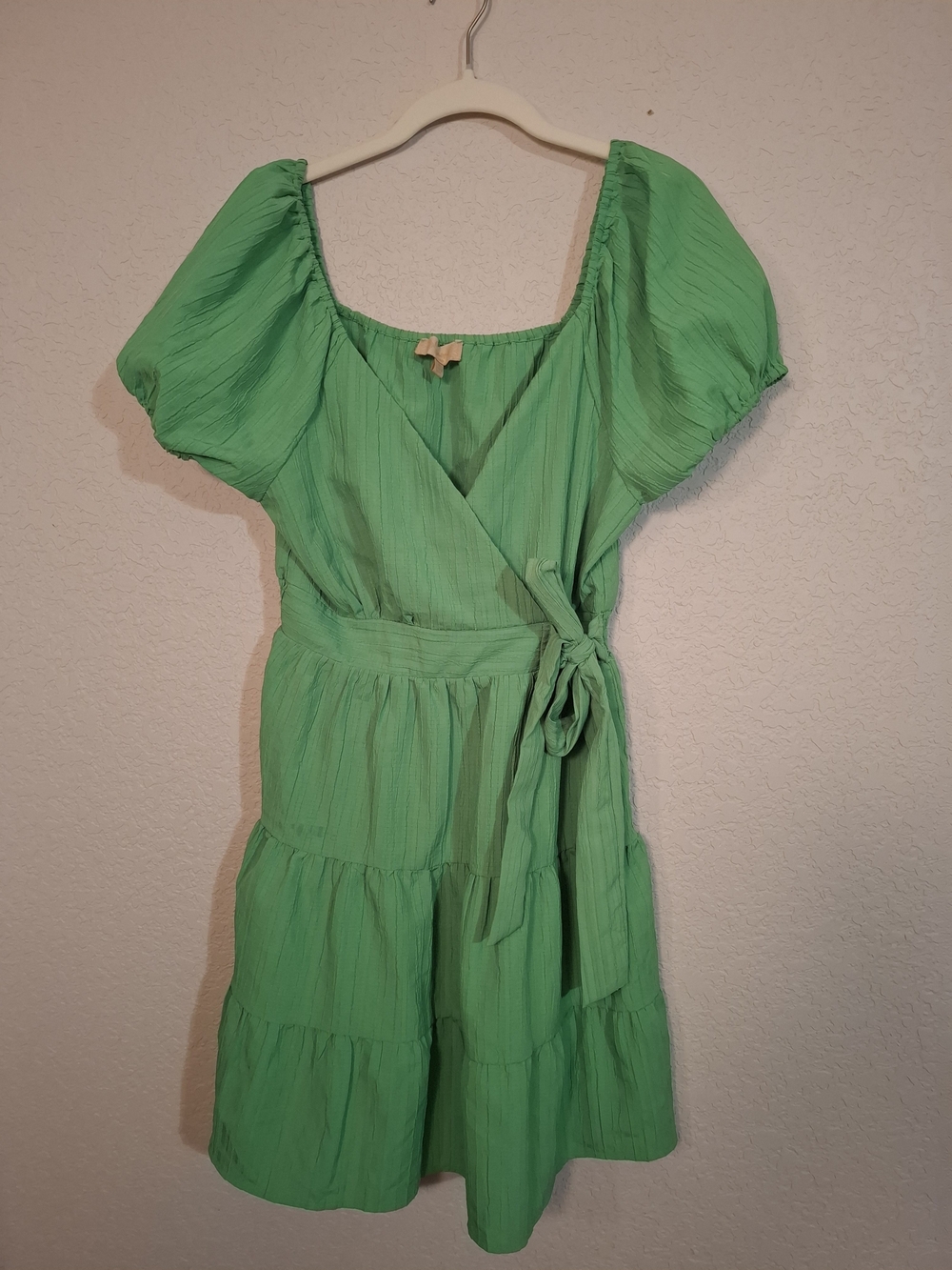 indulge Bright Green Wrap Tiered Mini Dress